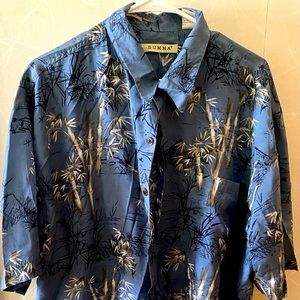 Men’s Button Down Palm Tree Shirt, XL silk blend